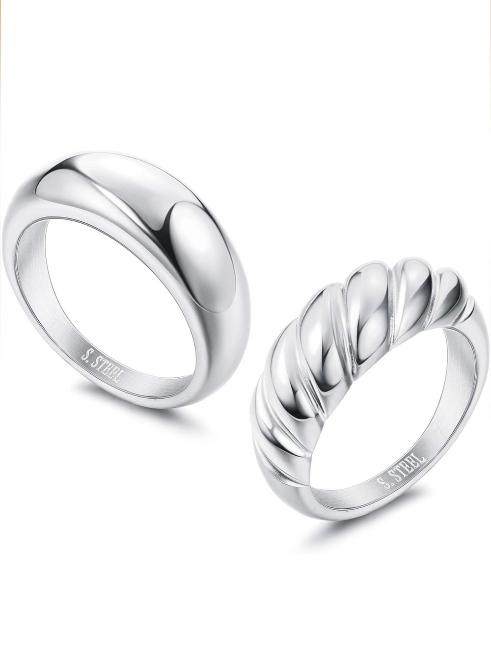 Set of 2 Silver Dome Style Rings~Size 8
